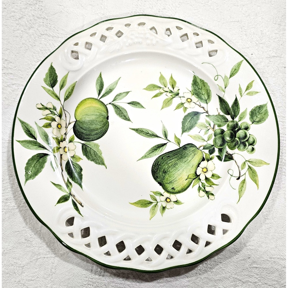 Vintage BRUNELLI Italy Tiffany Fruit Lattice Dinner Plate 10.5" Pierced Pear VTG